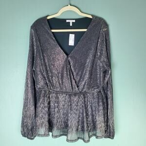 Maurices Women's Shimmer V-Neck Wrap Peplum Sheer Blouse Size 0X